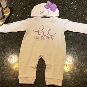 Personalized Sophia White Baby Onesie with Purple Accents